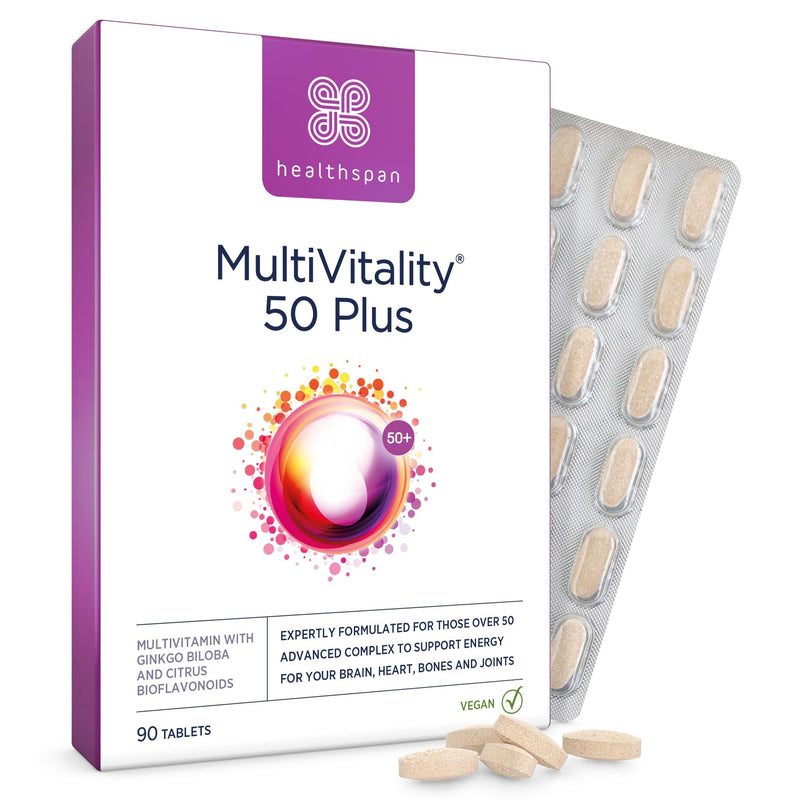 Healthspan Multivitamin 50 Plus | Advance Multivitamin for over-50's | Immune Health Support | 13 Vitamins & 12 Minerals | Ginkgo Biloba & Citrus Bioflavonoids | Vegetarian (90 Tablets) 90 count (Pack of 1)