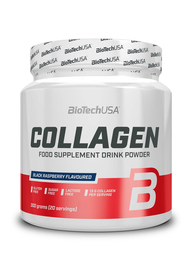 BioTechUSA Collagen | Hyaluronic Acid and Collagen Complex | Added Vitamin C and E | Skin Wellness and Nourishment, 300 g, Black Raspberry 300 g (Pack of 1)