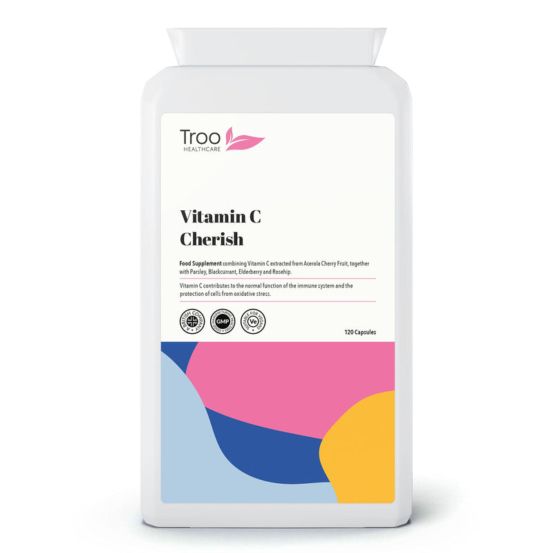 Troo Health Care Vitamin C Cherish 120 Capsules - Natural Food Vitamin C Immune Support & Fatigue Reduction Supplement Containing Acerola Cherry and Elderberry - UK Manufactured 1 count (Pack of 1)