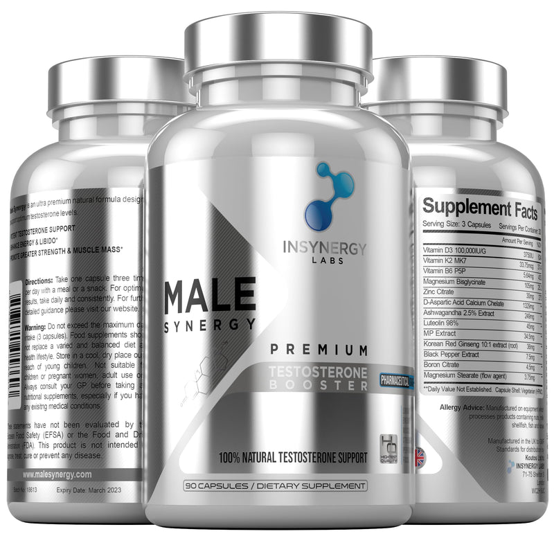 Ultra Premium Testosterone Booster for Men - Male Synergy The UK’s No1 Testosterone Supplements for Men Test Boost Energy Muscle Growth Libido | 90 Vegan Capsules Zinc Magnesium 90 count (Pack of 1)