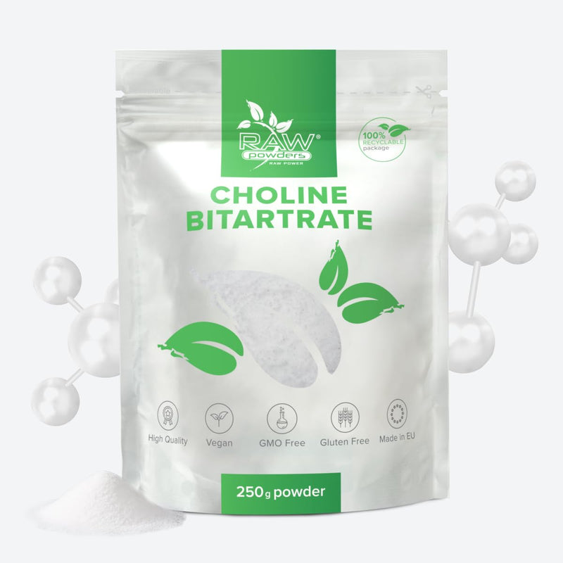 Choline Bitartrate Powder 250g | High Strength Choline Supplement | Supports Liver Function, Lipid & Homocysteine Metabolism | Pure Powder | Raw Powders