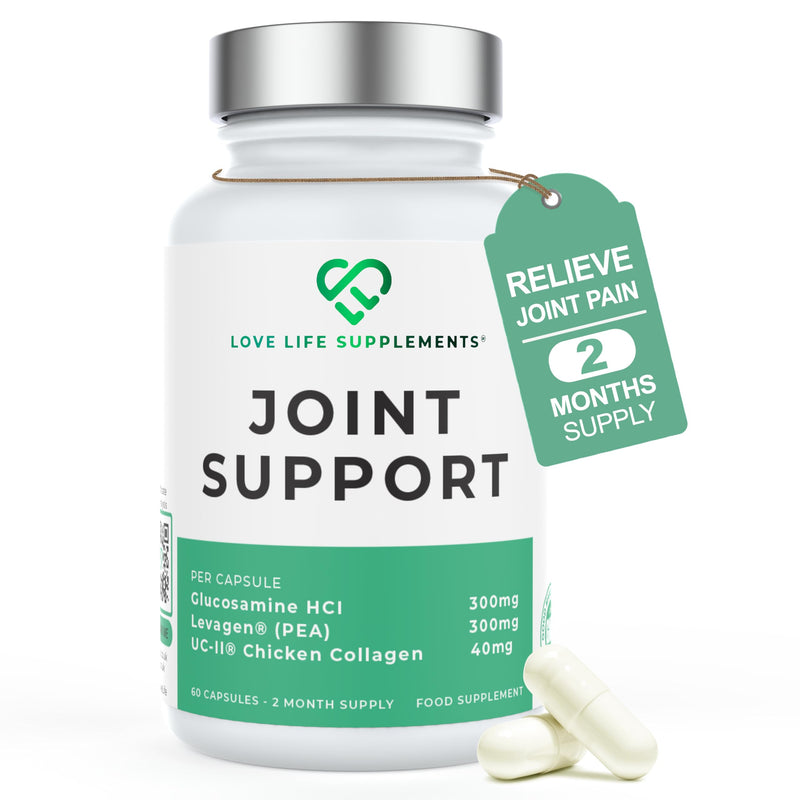 Joint Support Supplement by LLS, UC-II® Collagen, Levagen®, Hyaluronic Acid, Vitamin C, Joint Care & Pain Relief for Men & Women, Knee & Hip Mobility, 2 Month Supply, 60 Capsules, UK Made