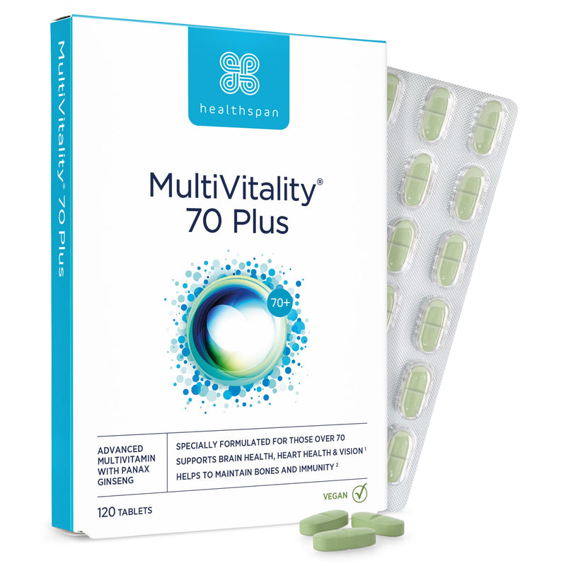 Healthspan Multivitamin 70 Plus | (120 Tablets) | Vitamin C & Vitamin D3 | Brain, Heart, Bone & Immunity Health | Ginseng, Bioflavonoids & Acetyl L-carnitine | Vegan 120 count (Pack of 1)