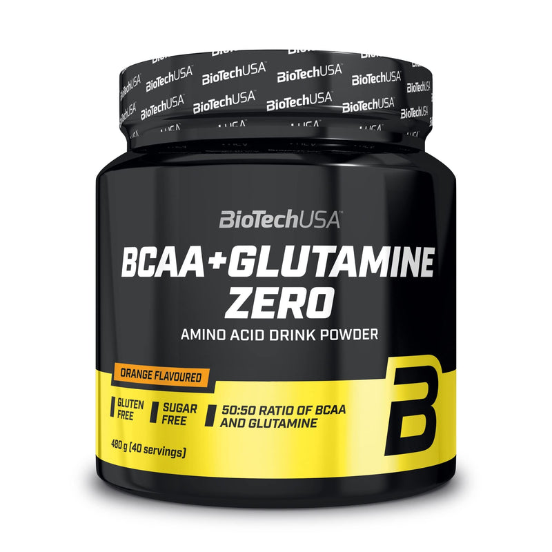 BioTechUSA BCAA + Glutamine Zero | 40 Servings | Vegan | Sugar-Free | Gluten-Free | 2:1:1 Ratio BCAAs | 480 g | Orange