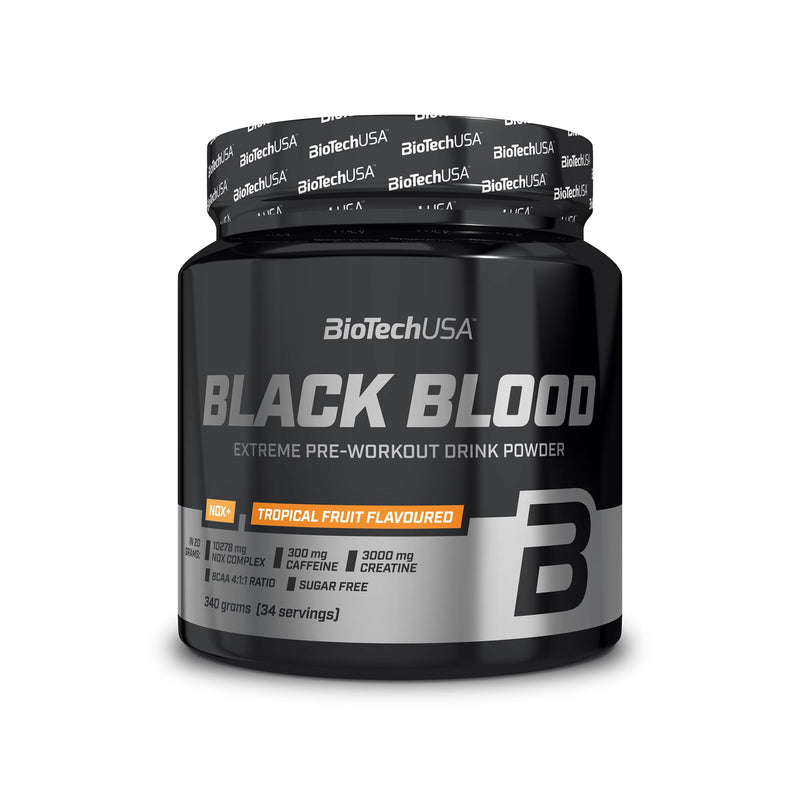 BioTechUSA Black Blood NOX+ | Pre-Workout Formula | with Caffeine, Creatine, Tyrosine | Sugar-Free | 340 g | Tropical Fruit 330 g (Pack of 1)
