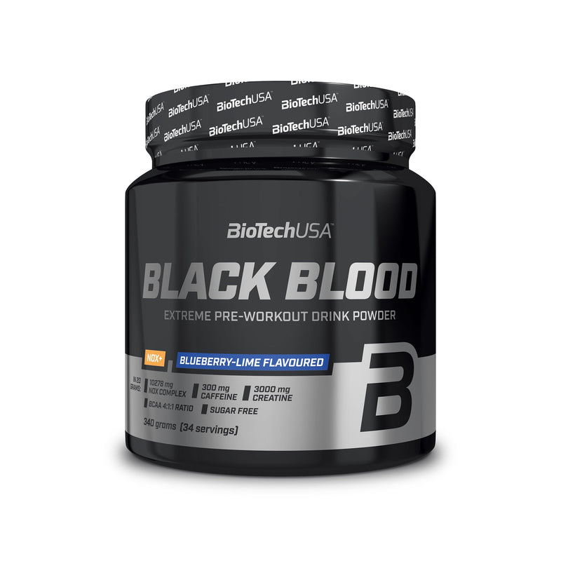 BioTechUSA Black Blood NOX+ | Pre-Workout Formula | with Caffeine, Creatine, Tyrosine | Sugar-Free | 340 g | Blueberry-Lime 330 g (Pack of 1)