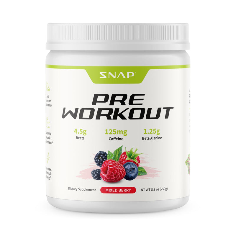 Snap Supplements Pre Workout Beet Root Powder, Nitric Oxide Supplements for Men and Women - Energy and Circulation Support, 8.8 oz, (30 Servings,1 Month Supply), Mixed Berry