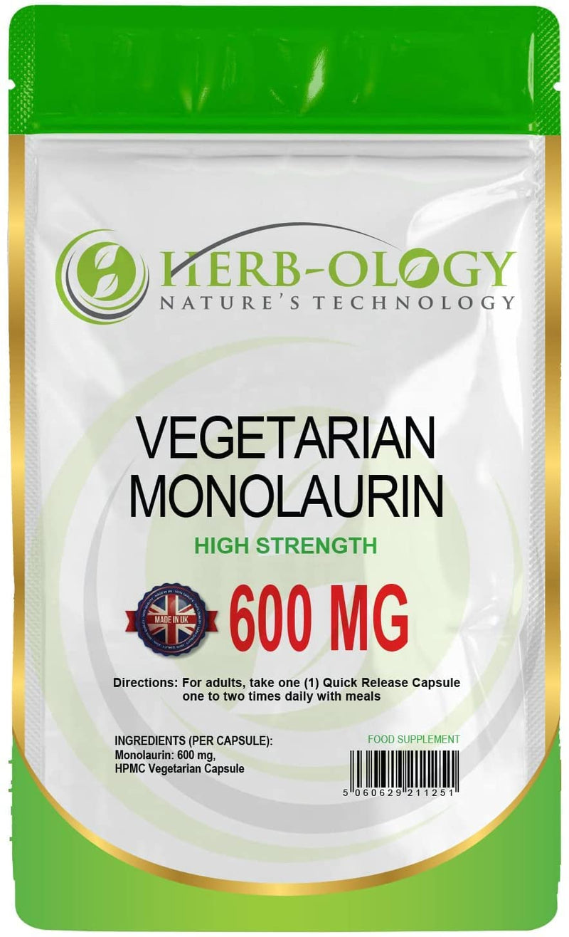 HB Monolaurin | 60 High Strength Monolaurin Capsules - 600mg-Monolaurin per Serving | No Artificial Ingredients or Fillers | Non-GMO, Gluten & Allergen Free | Manufactured in The UK 60 count (Pack of 1)