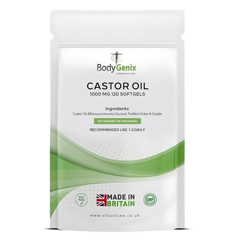 Bodygenix Castor Oil 1000mg Softgel - Supports Immune System Skin Hair Health Joint Wellness Relief Natural Health Supplement - 120 Softgels, 4 Month Supply 120 count (Pack of 1)
