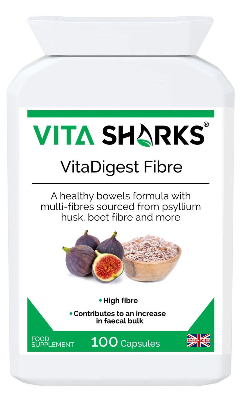 VitaDigest Fibre - Vegan Dietary High Fibre Capsules for Healthy Clear Bowels & Increased Faecal Bulk with Psyllium Husk Fiber, Flaxseed & Beetroot - Kosher Fibre & Bulk