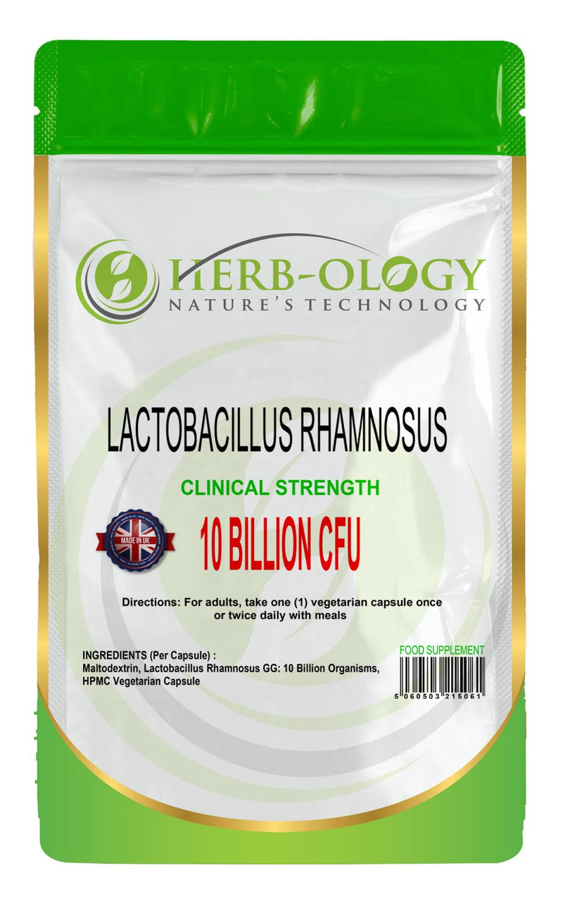 Herb-Ology Lactobacillus Rhamnosus | 120 High Strength Vegetarian Capsules, 10 Billion CFU | Probiotic Tablets | Non-GMO, Suitable for Vegans & Manufactured in The UK 120 count (Pack of 1)