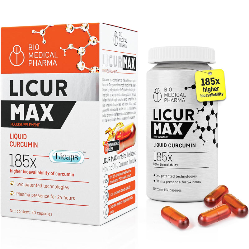 Turmeric Curcumin Capsules – 185x Higher Bioavailability – NovaSOL Liquid Curcumin – 1 Vegan Capsule Daily – Equals 6,600 mg of Turmeric Extract – Licur Max (30 Capsules) 30 capsules