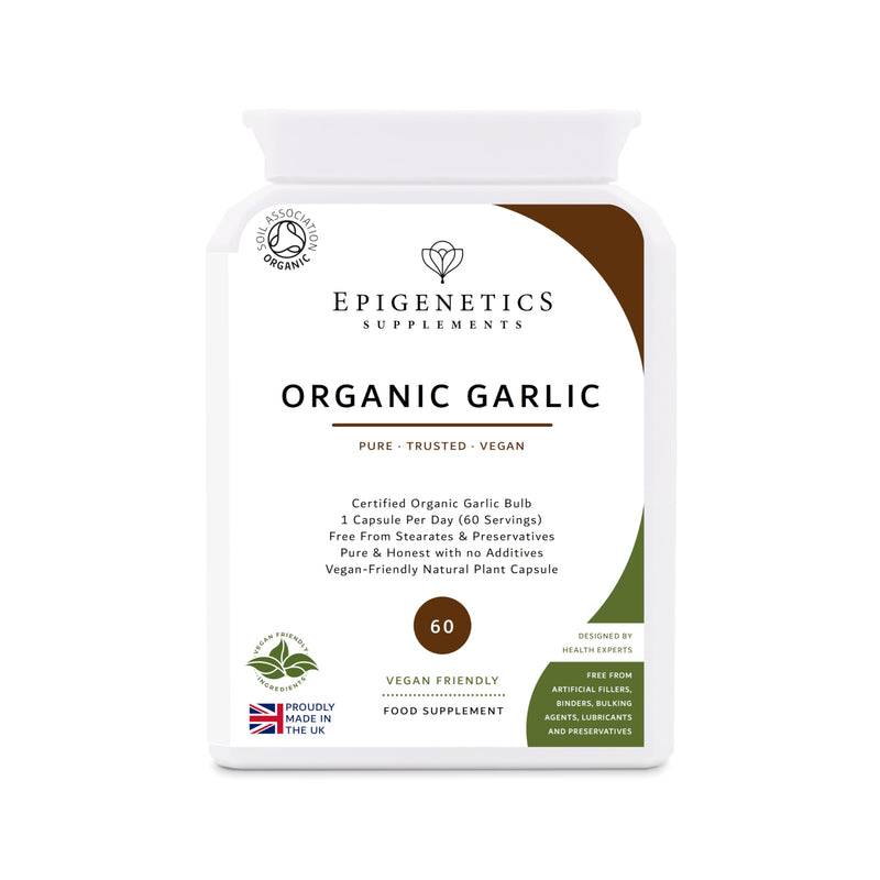 Organic Garlic 450mg | Natural Allium Sativum Herb Supplement | 60 Vegan Friendly Capsules UK Made | Long 2 Month Supply by Epigenetics Supplements 60 count (Pack of 1)