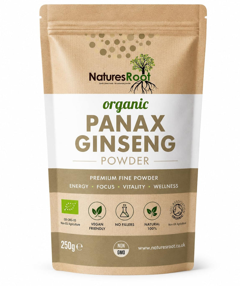 Nature’s Root Organic Panax Ginseng Powder 125g – Premium Botanical Root Powder for Smoothies, Tea & Wellness Drinks – Vegan Friendly Herbal Ingredient – Resealable Pouch