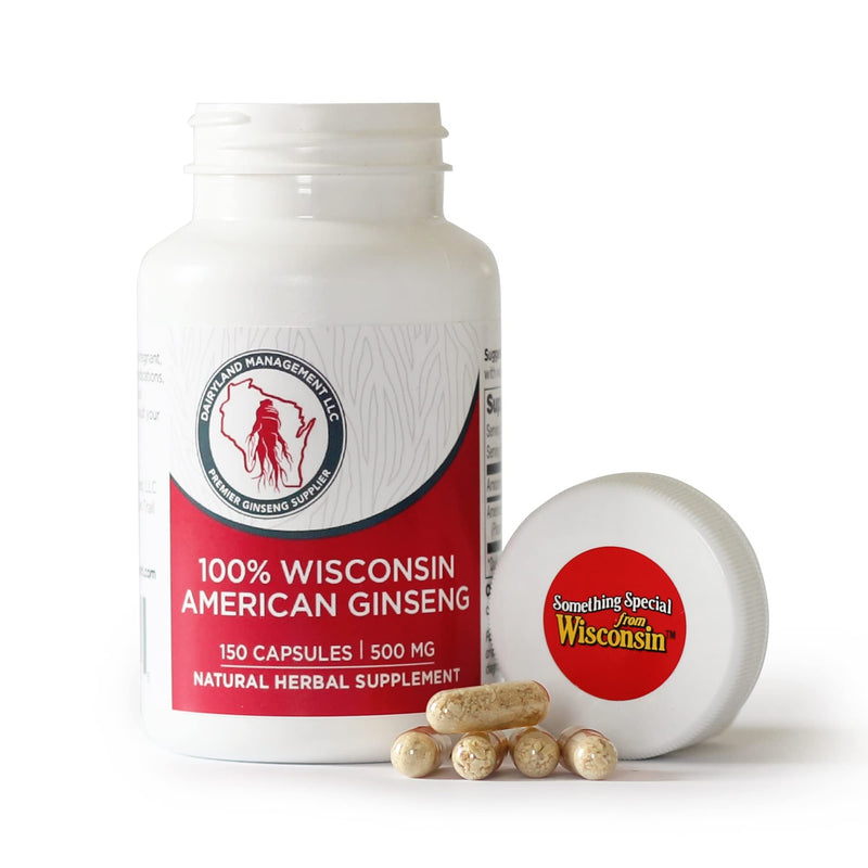 100% Authentic American Ginseng Capsules -500 mg. Potent Ground Ginseng Root - No Fillers, Binders or Other Additives. (150) 150 count (Pack of 1)
