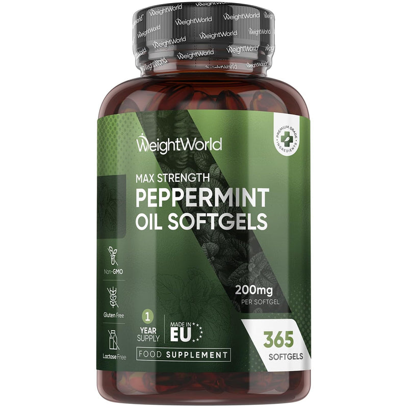 Peppermint Oil Capsules 200mg - 1 Year Supply - 365 Softgels - 1 Per Day - Easy to Consume - Peppermint Oil Softgels - Lactose-Free & Gluten-Free Supplement - Non-GMO & GMP-Approved