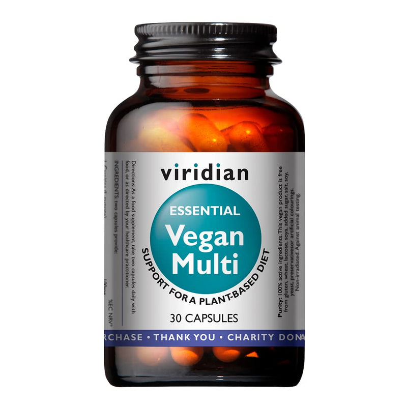 Viridian - Essential Vegan Multivitamin - 30 Caps | Balanced Formula for Plant-Based Diets | Vitamin B12, Iron, Zinc & Vitamin C | 27 Essential Vitamins & Minerals | Nutritionist Formulated 30 count (Pack of 1)