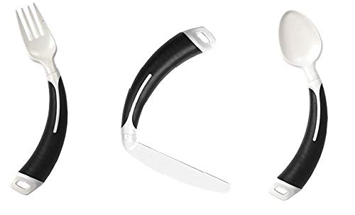 Curved Cutlery - Adult Eating Aid - Full Set of Light Weight Angled Cutlery (Right Hand, Black) Right Hand