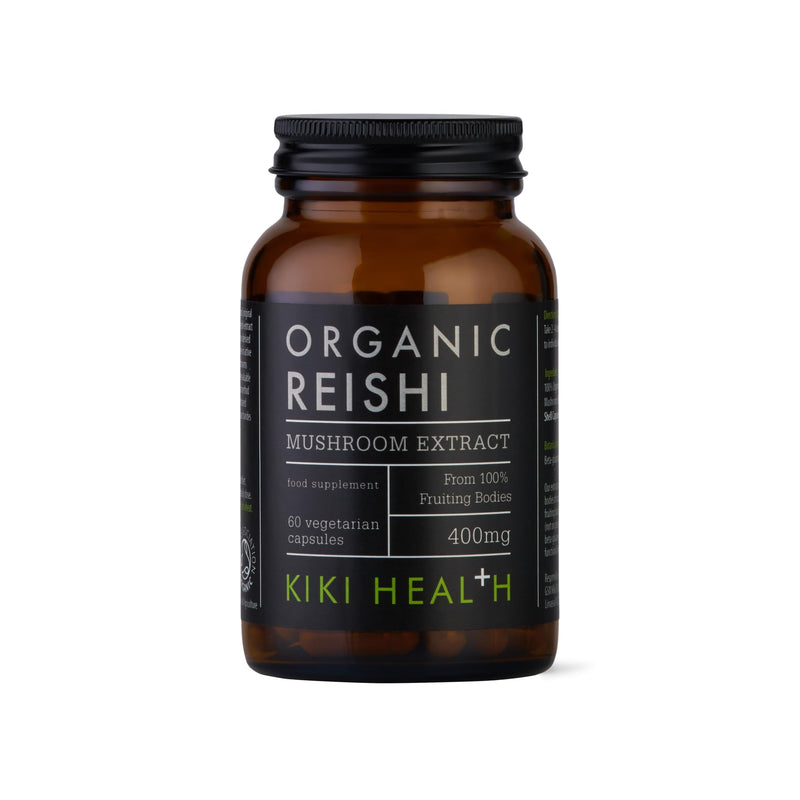 KIKI Health - Organic Reishi Mushroom Extract Capsules 400mg - High Potency - from 100% Fruiting Bodies - 50% Beta-Glucan Rich Polysaccharides - Vegan Friendly - 60 Capsules
