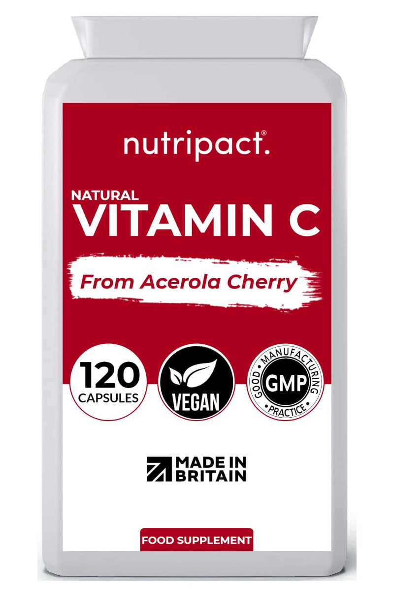 Acerola Cherry Extract 120 Vegan Capsules - Natural Vitamin C (Food Form) Complex - Enhanced with Rosehip, Elderberry, Parsley and Blackcurrant Extract - UK Made to The GMP Code of Practice