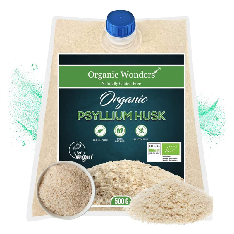 Organic Psyllium Husk Powder (500g) | 99% Pure | High in Fibre | Digestive Support, Regularity & Weight Management | 100+ Servings | Gluten-Free | Premium for Baking by Organic Wonders® Organic Psyllium Husk 500 g (Pack of 1)