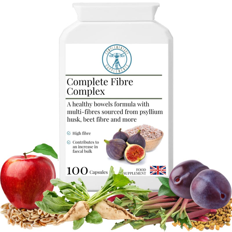Complete Fibre Complex – High Strength Fibre Supplement for Bowel Regularity – Psyllium Husk, Flaxseed & Pectin – Soluble & Insoluble Fibre – Vegan – 100 Capsules