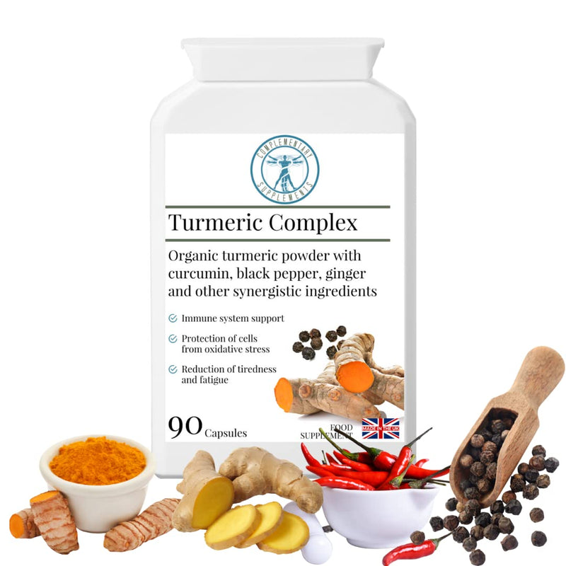 Organic Turmeric Complex High Strength – Curcumin with Ginger, Black Pepper (Piperine), Cayenne, Zinc & Vitamin B6 – Joint & Immune Support – 90 Vegan Capsules