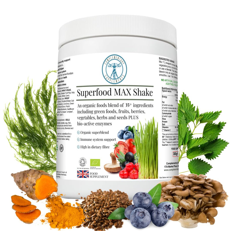 Superfood MAX Shake - 35 Superfoods - Organic Supergreens - 20 Servings - Pure & Vegan - 300g Powder