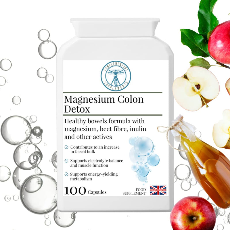 Magnesium Colon Detox – 4 Magnesium Types, Prebiotic Fibre, ACV & Vitamin C – Gentle Daily Digestive Support – Vegan, 100 Capsules