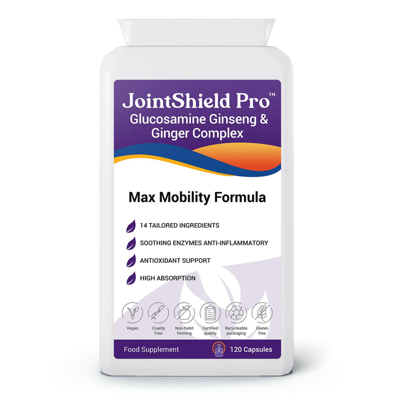 JointShield Pro Glucosamine, Ginseng, Ginger Supplement with VIT C, MSM, Cherry, Rosehip, ACV, Turmeric & Calming Enzymes - Supports Osteoarthritis, Knee, Ankle Swelling & Inflammation Relief