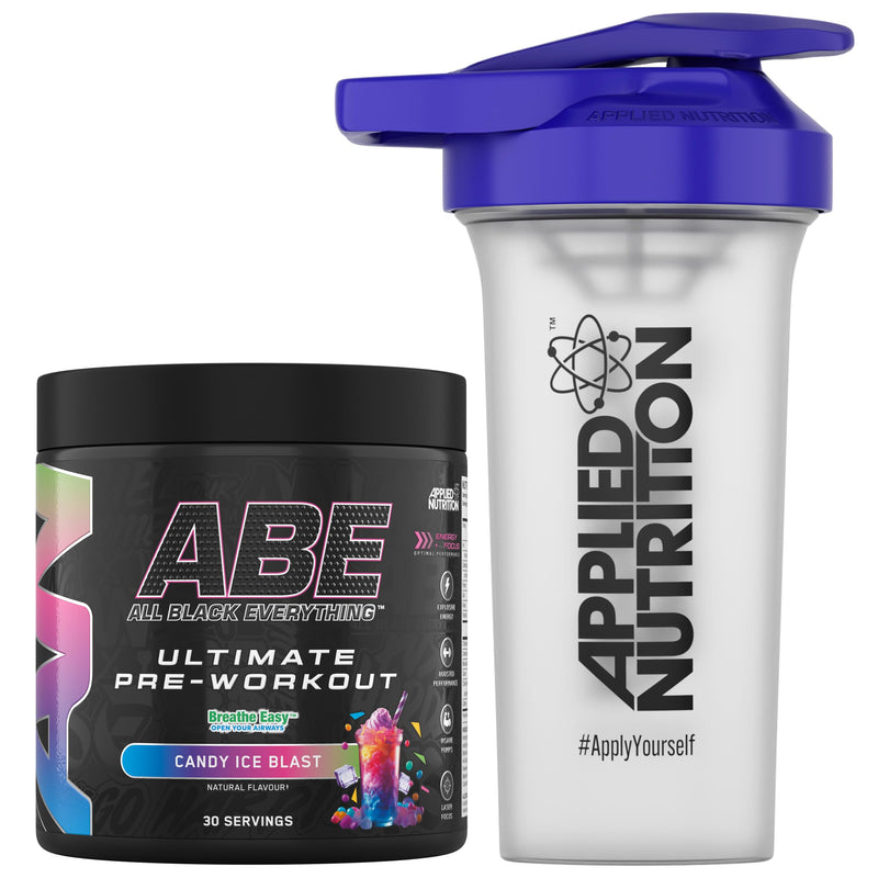 Applied Nutrition Bundle ABE Pre Workout 375g + 700ml Protein Shaker | All Black Everything Pre Workout Powder, Energy & Physical Performance with Creatine, Beta Alanine (Candy Ice Blast) Candy Ice Blast
