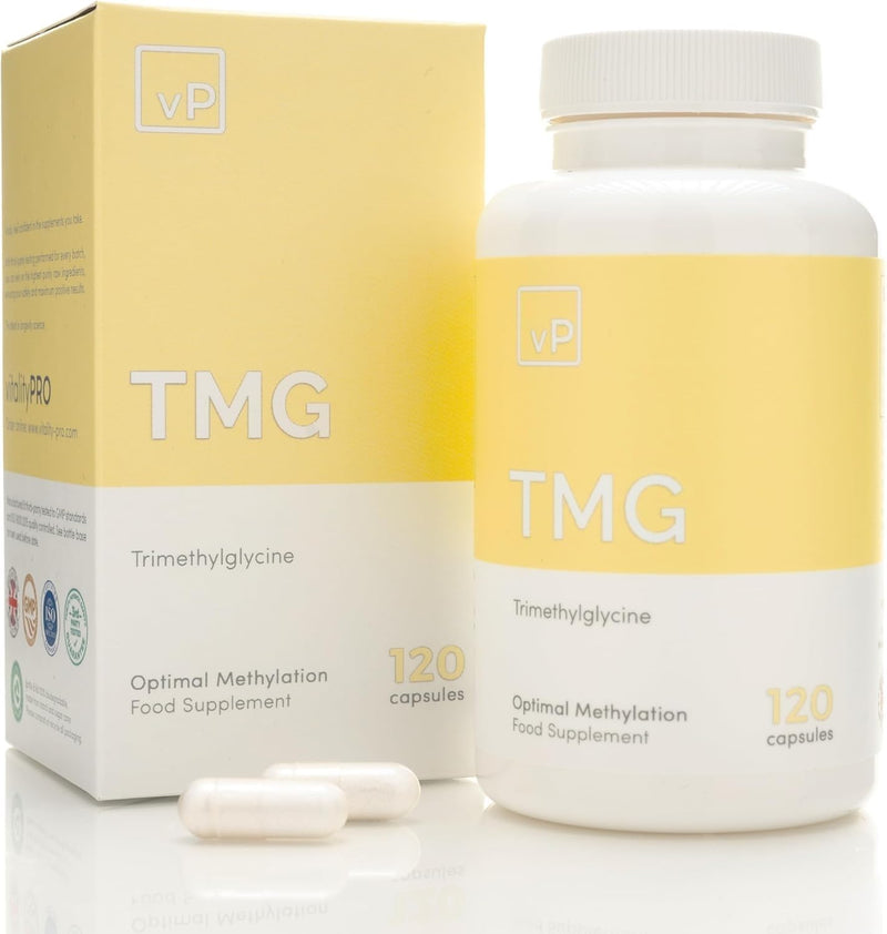vP Vitality Pro TMG 500mg x 120 Capsules - Third Party Tested Over 99% Purity - Vitality Pro Trimethylglycine Supplement - High Strength TMG Supplement | Third Party Tested, Over 99% Purity, High Strength, Natural, No Excipients