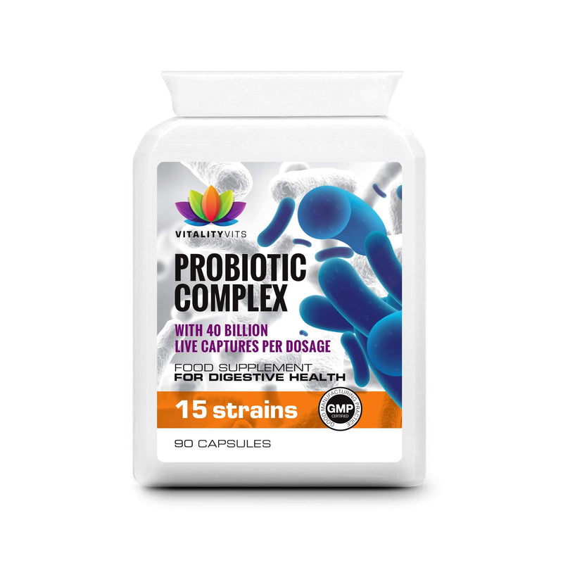 Probiotic Complex – Digestive Health – 40 Billion CFU – 15 Bacteria Strains - High Potency MAX Strength - Acidophilus Capsules (90 Capsules) 90 count (Pack of 1)