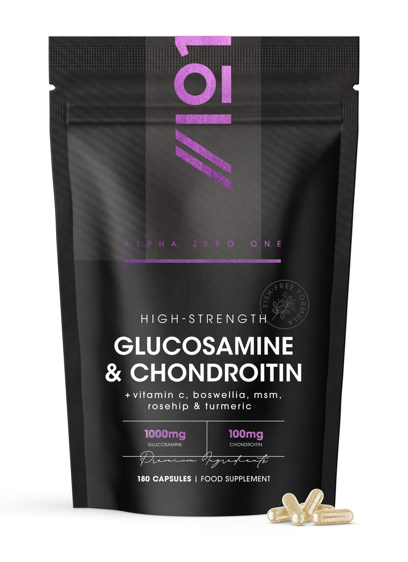 Glucosamine & Chondroitin Complex - 180 Capsules - with MSM, Boswellia, Rosehip, Ginger & Turmeric - Made from Pasture Raised, Grass-Fed Bovine - By Alpha01 1 count (Pack of 180)