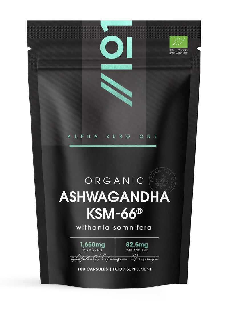 Organic Ashwagandha KSM-66® 1650mg - 5% Withanolides with Black Pepper – 180 Vegan Capsules – Resealable and Recyclable Pouch by Alpha01 90 Count (Pack of 2)