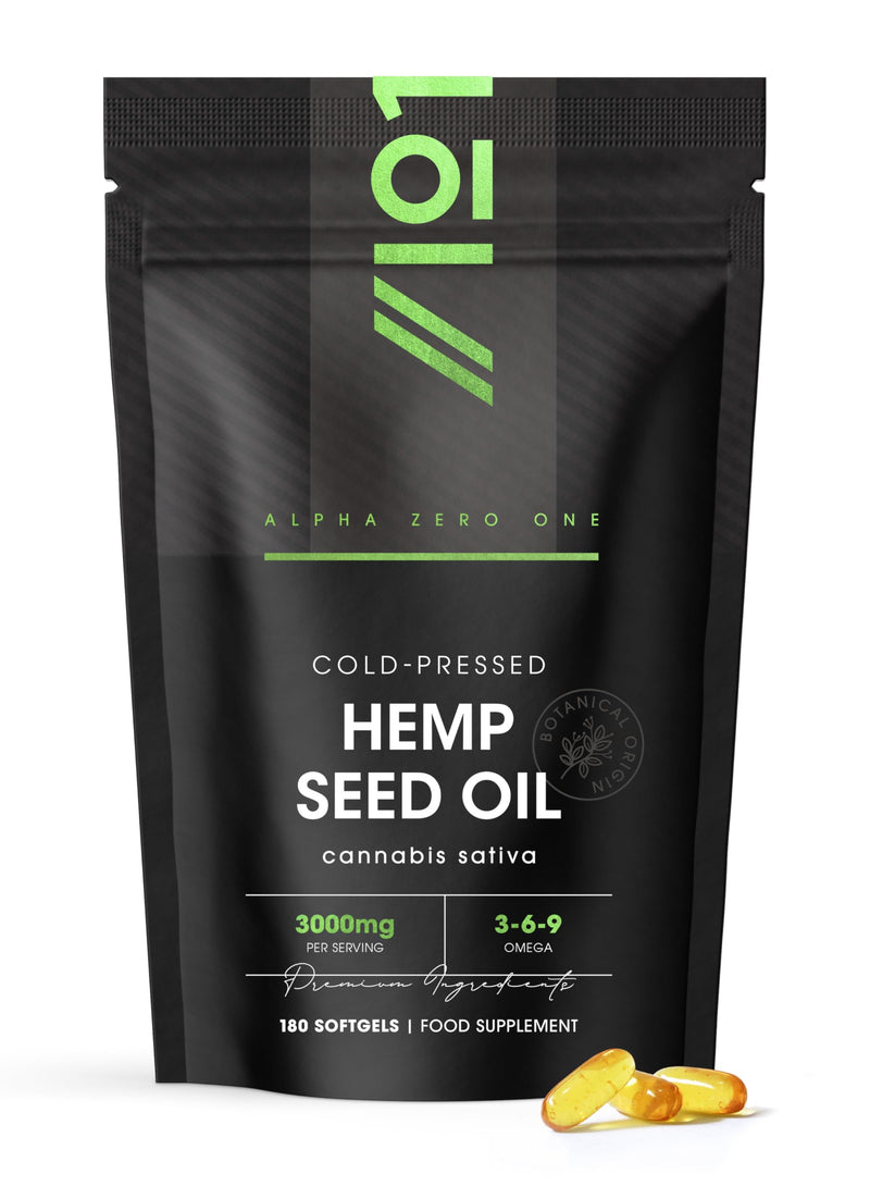 Hemp Seed Oil Softgels 3000mg - 180 Softgels - Cold-Pressed - Natural Source of Omega 3, 6, & 9 - Resealable and Recyclable Pouch by Alpha01 1 count (Pack of 180)