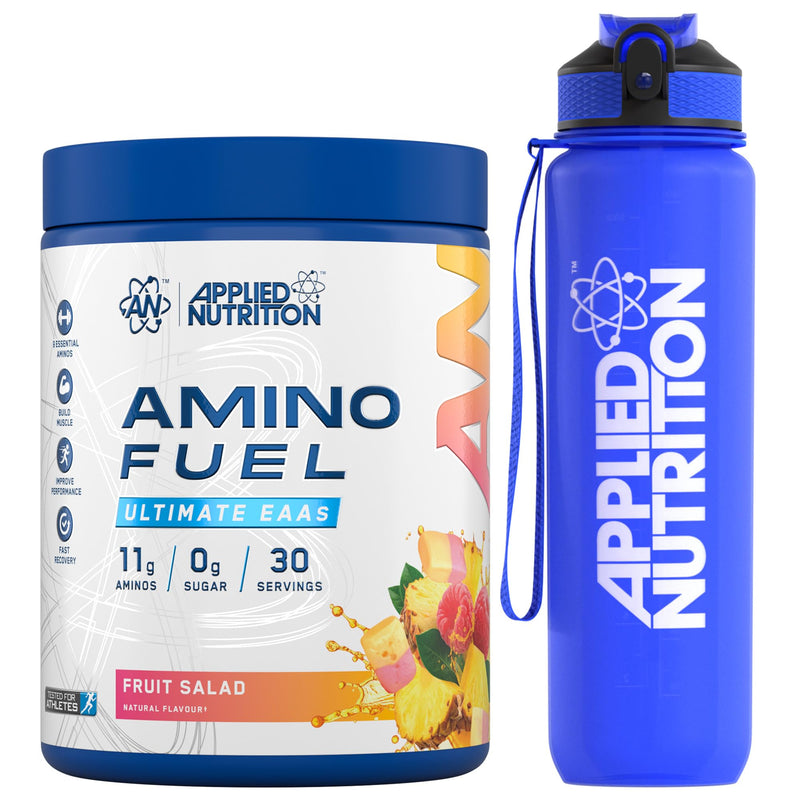 Applied Nutrition Bundle Amino Fuel 390g + Lifestyle Water Bottle 1000ml - Amino Acids Supplement, EAA Essential Amino Acids Powder, Muscle Fuel & Recovery (Fruit Salad) Fruit Salad