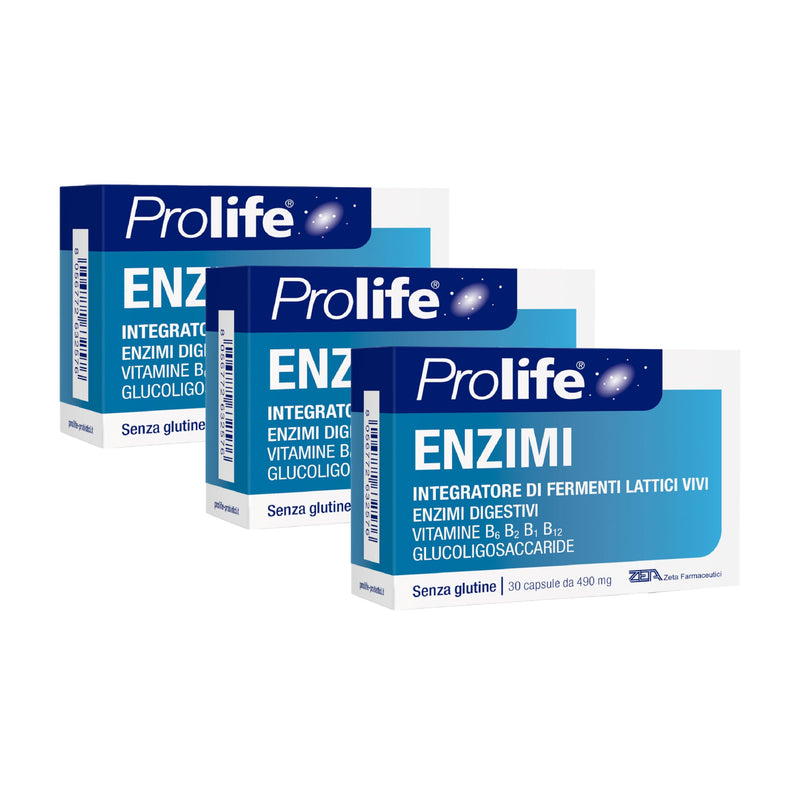 Prolife Enzymes, Probiotic Supplement 3 Packs of 30 Capsules with 16 Digestive Enzymes, Prebiotics and Probiotics, Support for Digestion and Intestinal Flora