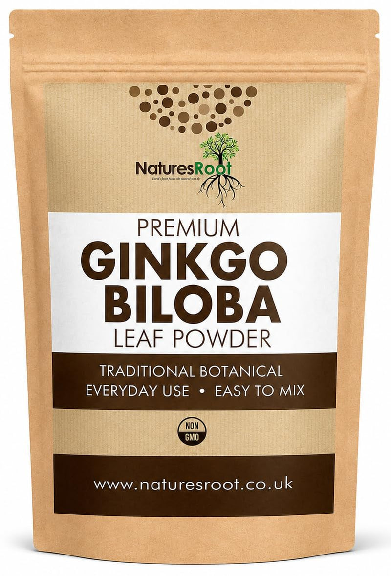 Nature’s Root Organic Ginkgo Biloba Powder 250g – Premium Botanical Leaf Powder – Vegan Herbal Supplement – Fine Milled Powder for Smoothies, Tea & Daily Wellness Routine 250 g (Pack of 1)