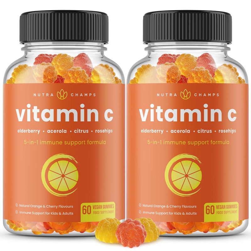 Vitamin C Gummies for Adults & Kids, 5-in-1 Immune System Support with Elderberry, Rosehips, Citrus Bioflavonoids & Acerola Cherry, Immunity Booster Supplement
