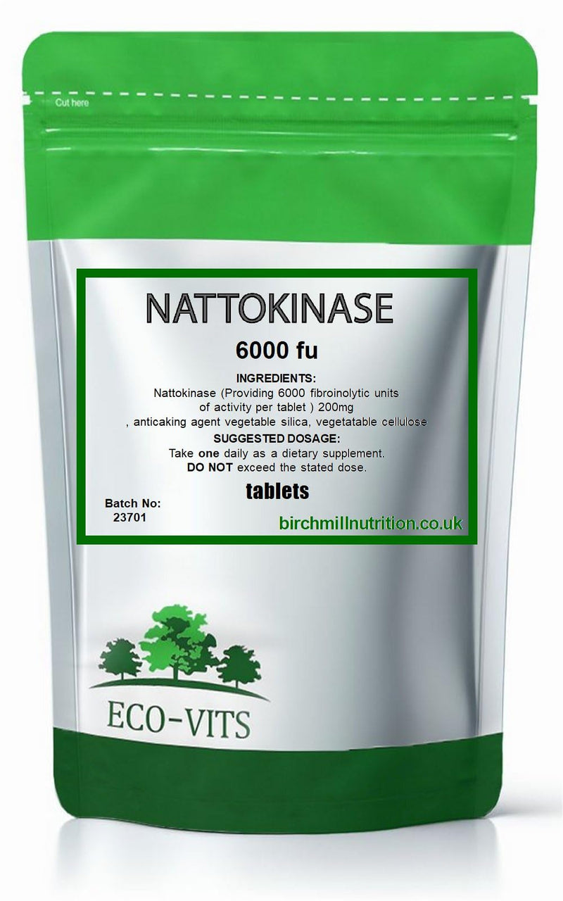 ECO-VITS NATTOKINASE (6000FU) 240 Tablets Recyclable Packaging. Sealed Pouch