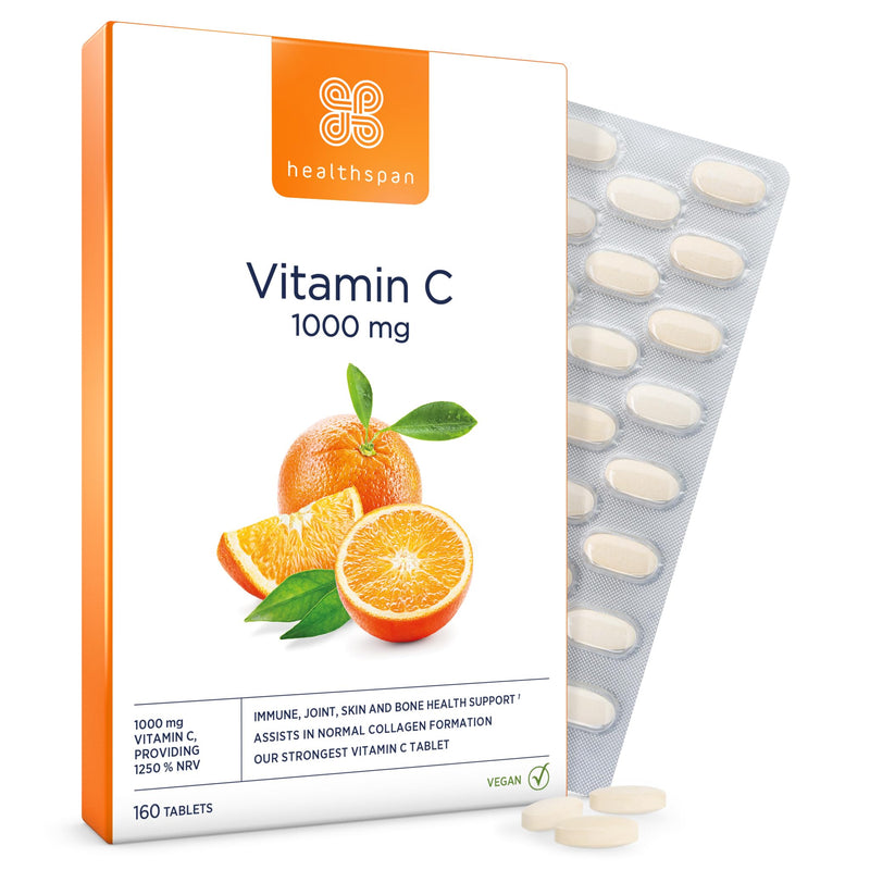 Healthspan Vitamin C 1,000mg (160 Tablets) | Support Your Immune Health | Reduces Tiredness & Fatigue and Supports Joint, Skin & Bone Health | Vegan 160 Count (Pack of 1)