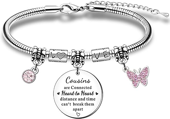 [Australia] - JETTOP Cousins Gifts Girl Bracelet Gifts for Cousin Birthday Gifts Christmas Graudation Long Distance Presents We are Cousins Connected by The Heart 
