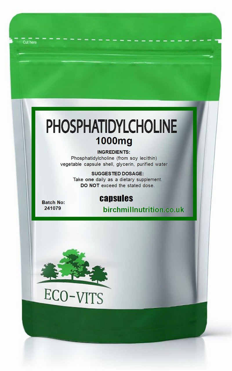 ECO-VITS PHOSPHATIDYLCHOLINE 120 CAPS (1000MG) Recyclable Packaging, Sealed Pouch, Liver Health and detoxification, Brain and Memory Function, Fat Metabolism, Cellular Health and Repair