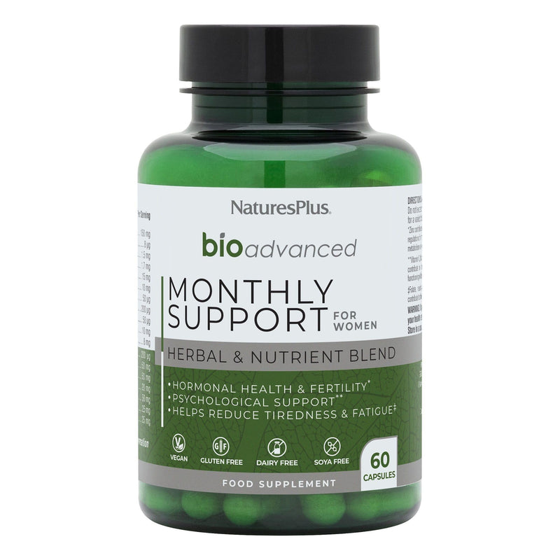 NaturesPlus Bio Advanced Monthly Support - Hormonal Balance Supplement for Women - Milk Thistle, Lemon Balm, Broccoli Sprouts, Chromium - Gluten Free, Vegan - 60 Capsules