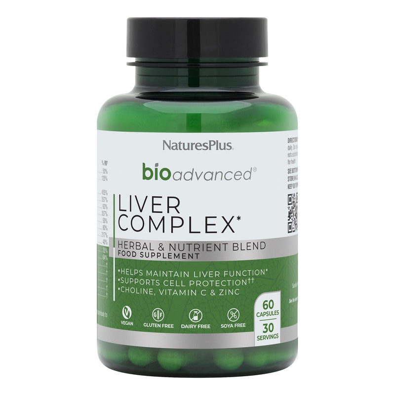 NaturesPlus Bio Advanced Liver Complex - Liver Supplement with Turmeric, Artichoke, Milk Thistle, Dandelion, Choline, Methyl B12, Folate, VIT C - Gluten, Dairy, Soy Free - Vegan, 60 Capsules