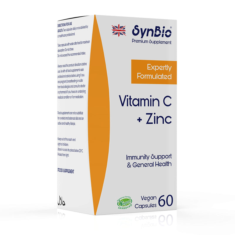 Premium - Vitamin C + Zinc | 60 Vegan Capsules | Boost Immunity and Wellness | Free from Dairy, Gelatine, Gluten, Nut/Peanut | UK Manufactured | Advanced Formula of Ascorbic Acid & Zinc
