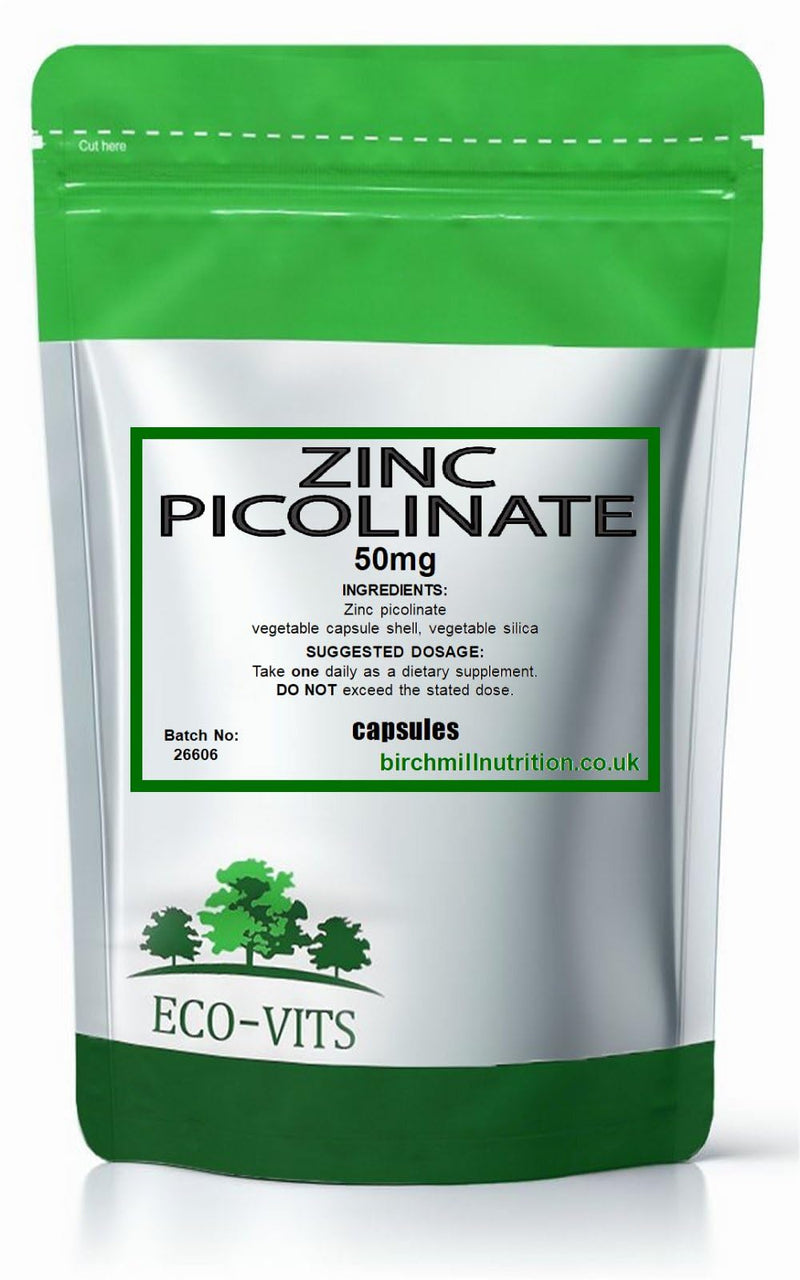 ECO-VITS Zinc Picolinate 50mg 240 Capsules, Immune System Health, Skin, Hair & Nails, Cognitive Function, Wound Healing & Tissue Repair