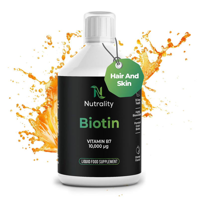 Liquid Biotin 10,000mcg | Orange Flavour | 33 Day Supply | 500ml | Hair Growth Vitamins & Biotin Supplements | Extra Strength Vitamin C & B7 for Hair, Skin & Nails | 3X Absorption