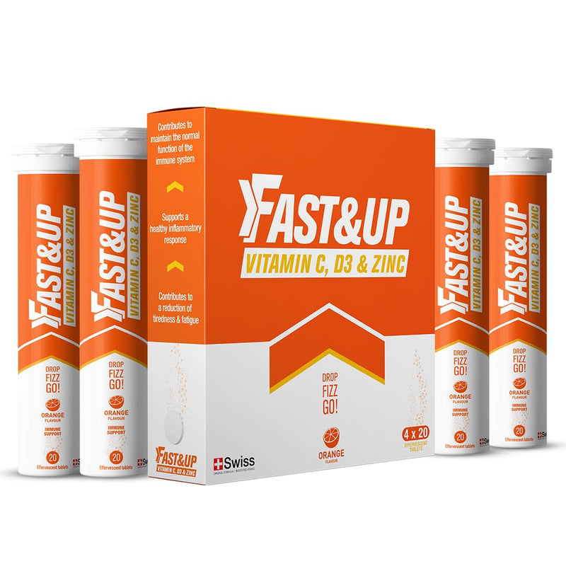 Fast&Up Vitamin C, Vitamin D & Zinc - 80 Effervescent Tablets (4 X 20) - Saver Multipack - Complete Immunity Booster - One Daily - Orange Flavour 80 count (Pack of 1)